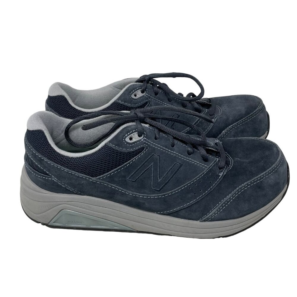 New Balance Lace Up Walking Shoes Size 8 Low Top Suede Navy Leather Sneakers
